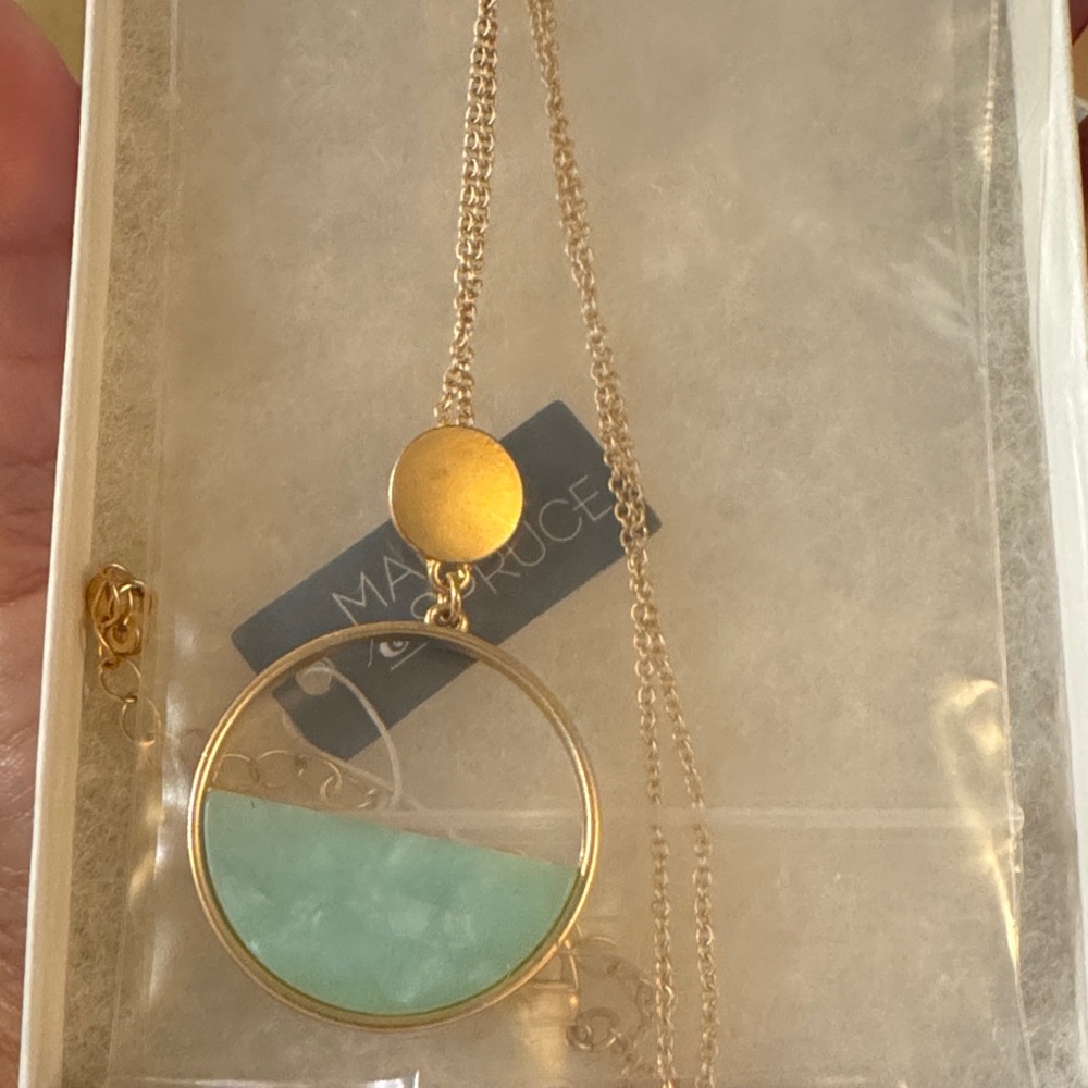 Market and spruce  Gold Necklace with‎ Aqua Pendant